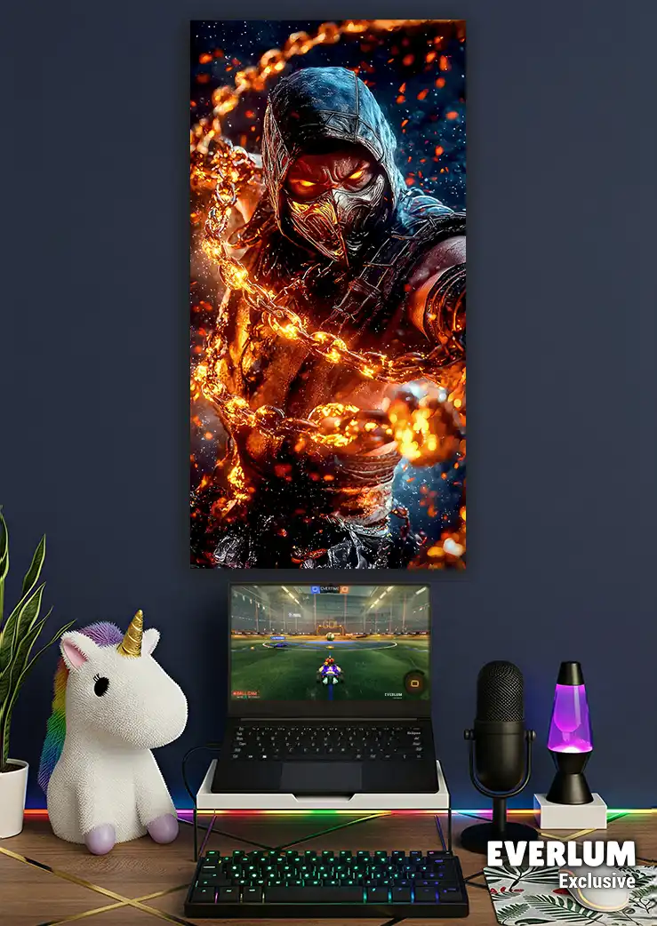 Website_Wide_PLP_Vertical_v3 متال پوستر بازی Mortal Kombat طرح شخصیت Scorpion کد N211 اورلوم